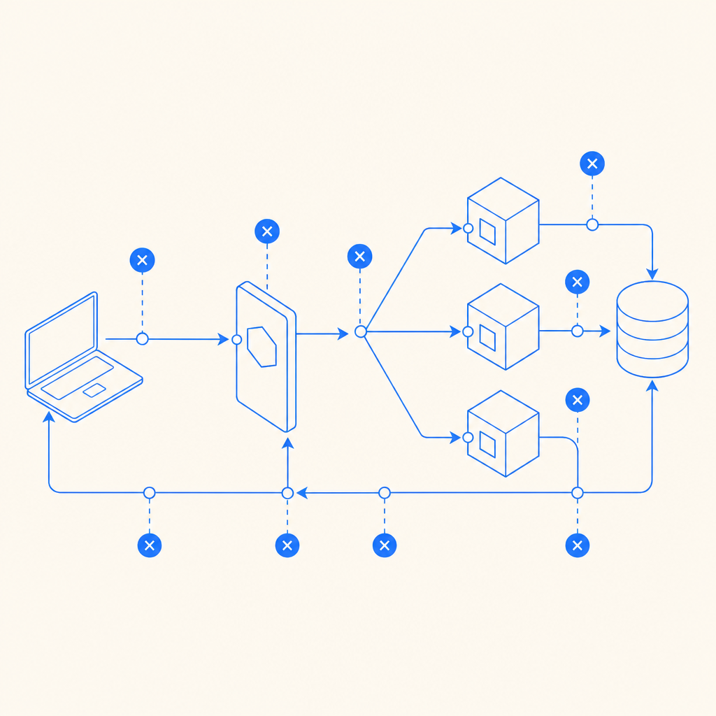 abstract diagram showing API request and response flow with points where errors 