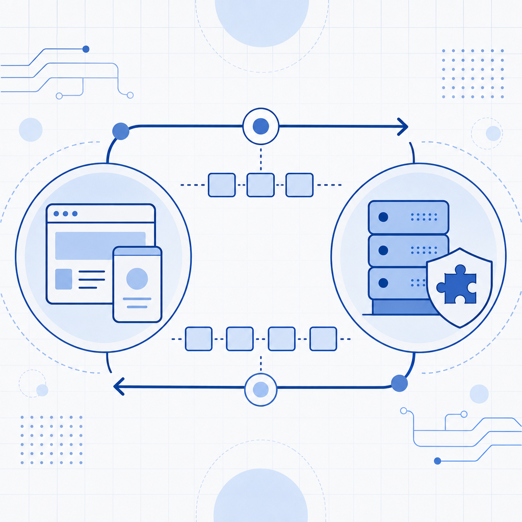 abstract diagram of API request-response flow between client and captcha server