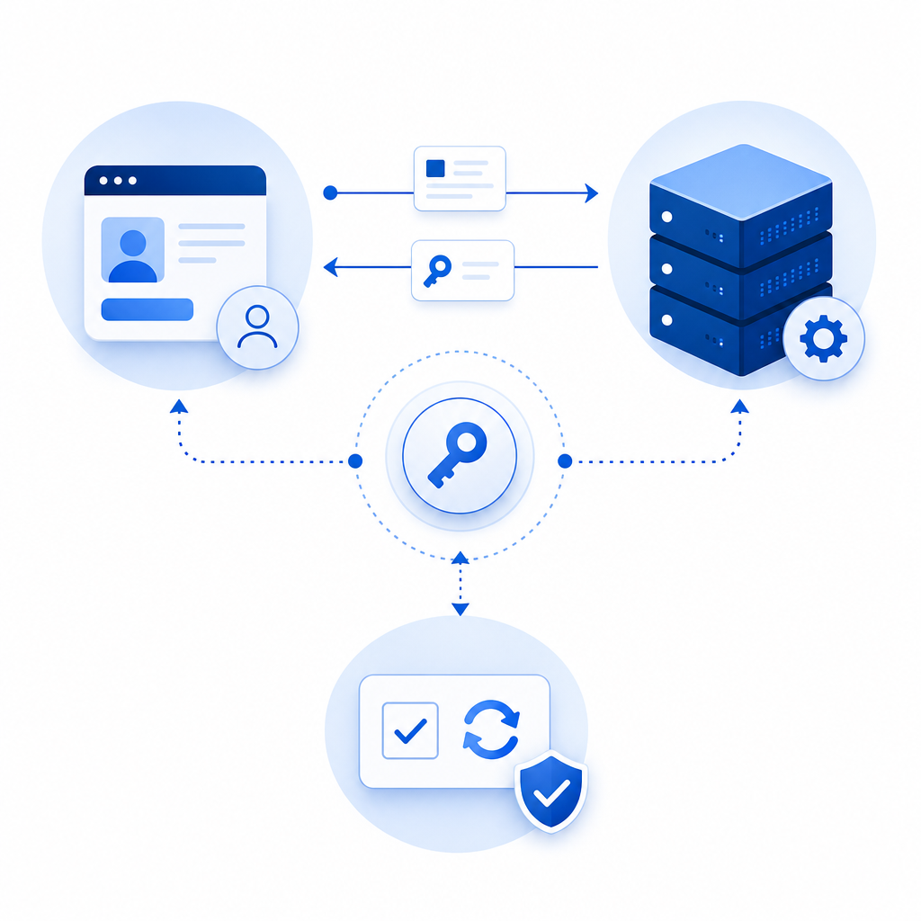 abstract diagram showing API key exchange between client, server, and CAPTCHA pr