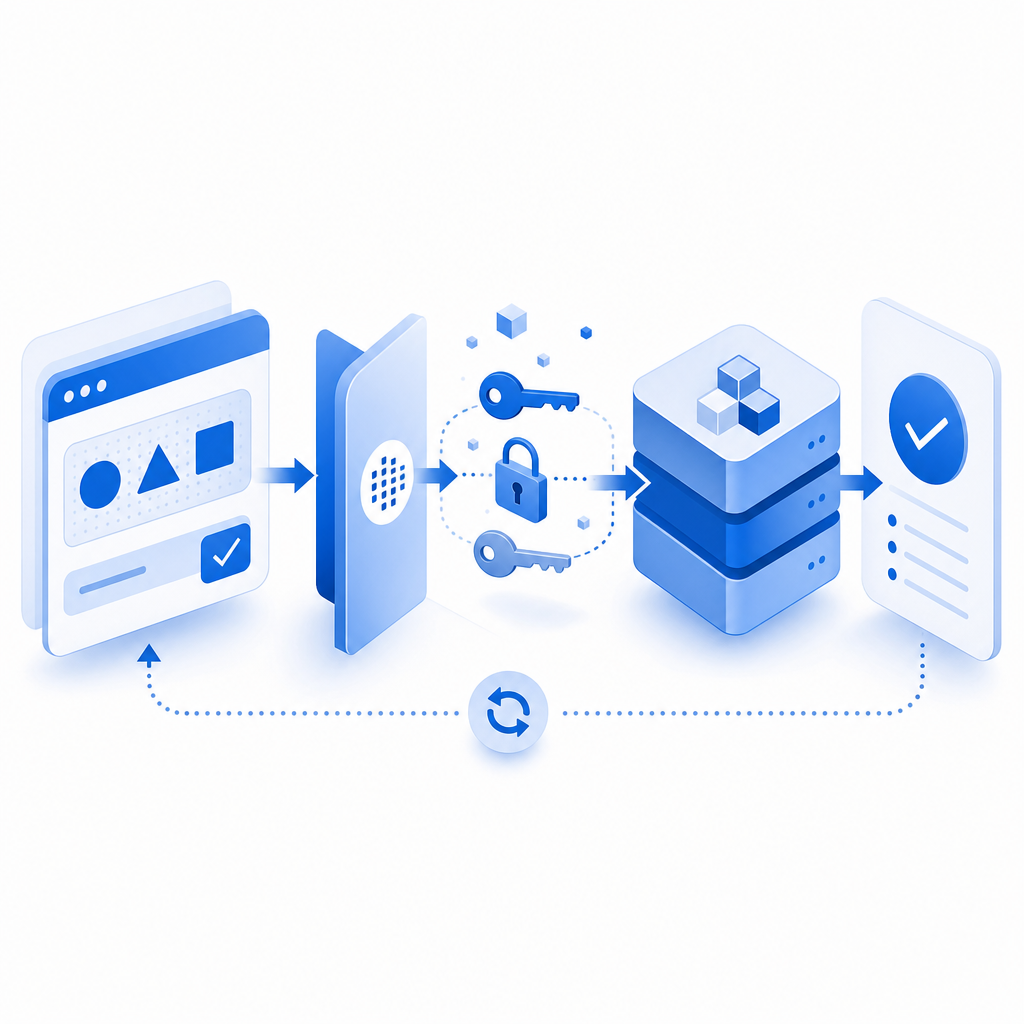 conceptual flow of CAPTCHA interaction with keys through frontend and backend la