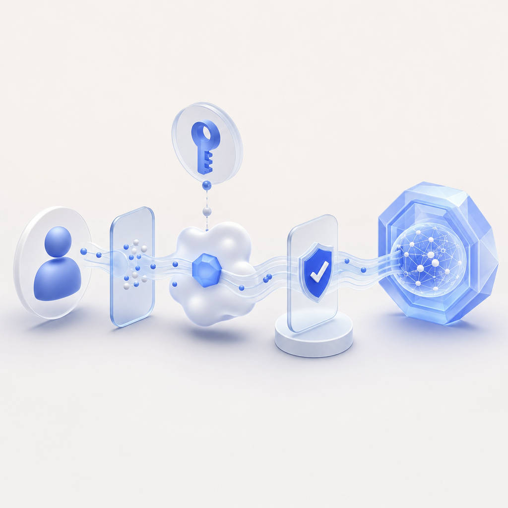 abstract diagram of API key flow from user request to CAPTCHA provider validatio