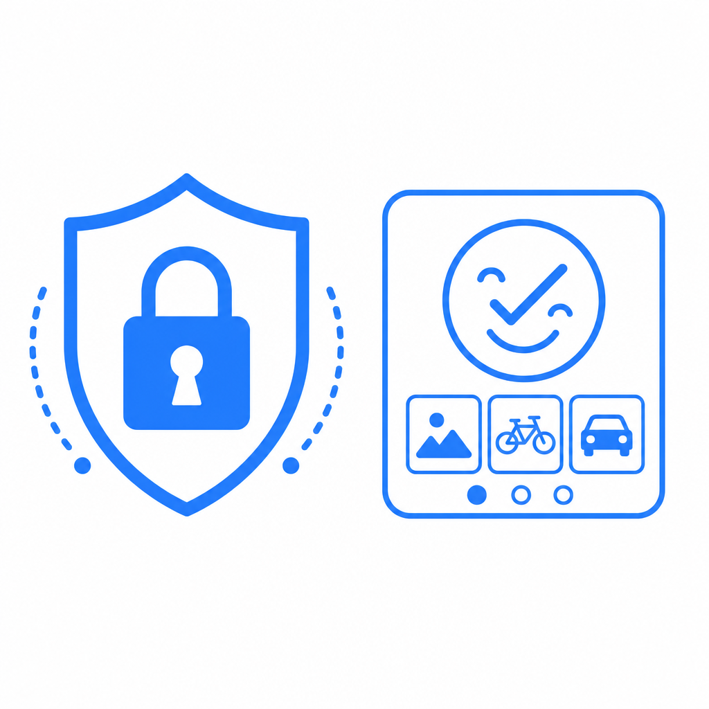 side-by-side icons representing privacy and user-friendly captcha challenges
