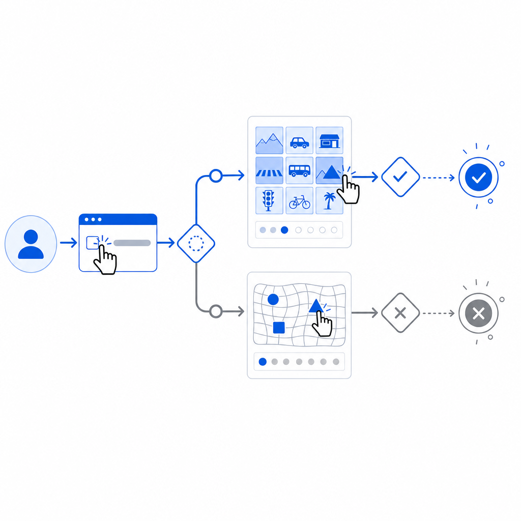comparative flow of user interaction with captcha challenge outcomes