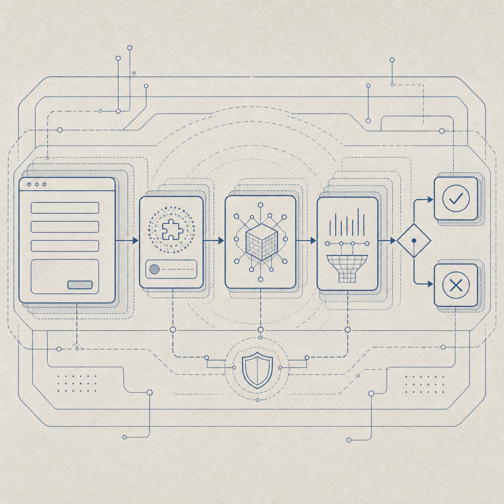 abstract layered security diagram showing form, captcha token, backend validatio
