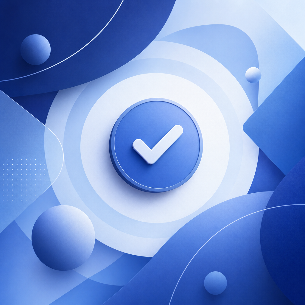 layered abstract illustration of brand framing around a simple verification toke