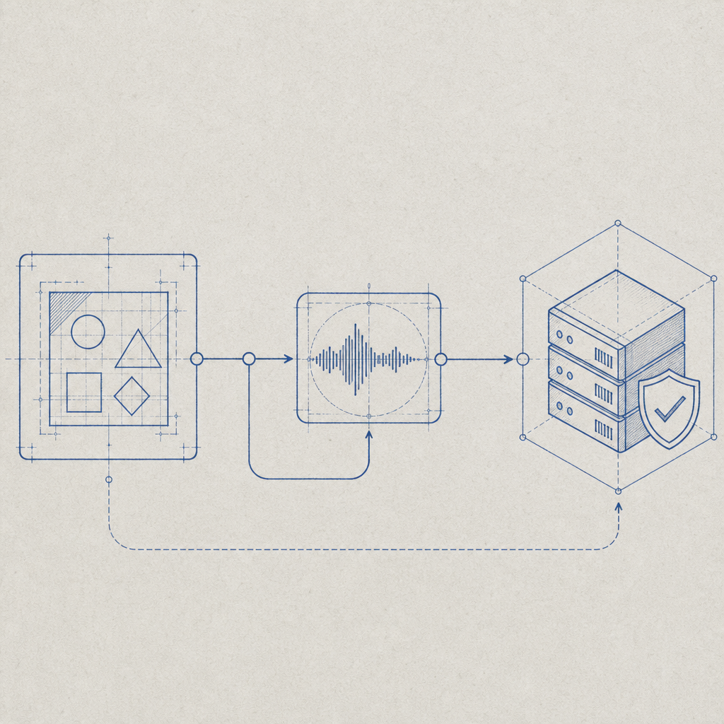 abstract flow showing visual challenge branching into audio fallback and server 