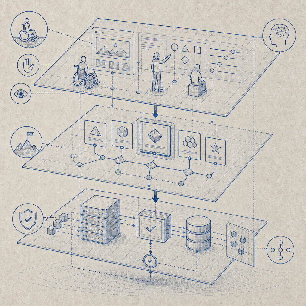 layered diagram of accessibility, challenge selection, and server validation