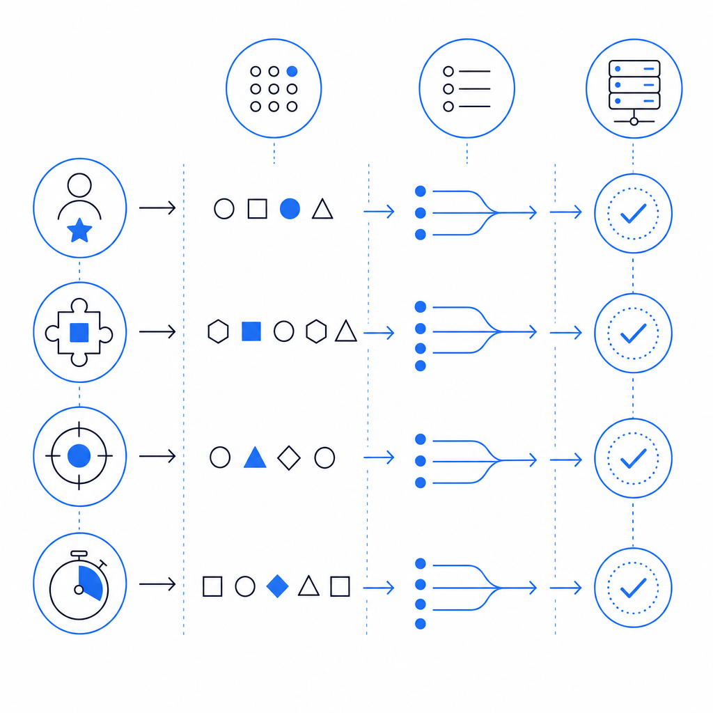 abstract comparison matrix showing challenge modes, token flow, and server check