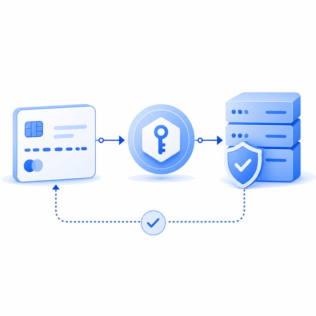 simplified architecture diagram with client card, token, and server validation p
