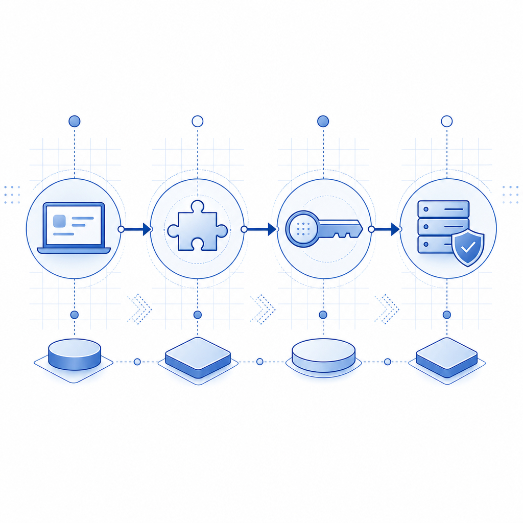 abstract flow showing client request, challenge step, pass token, server validat