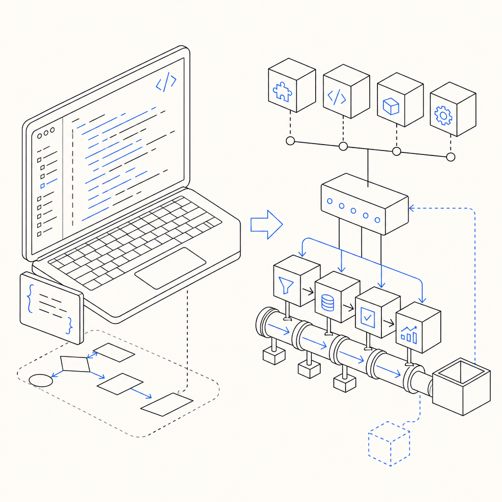 side-by-side code and process flow illustration with various SDKs