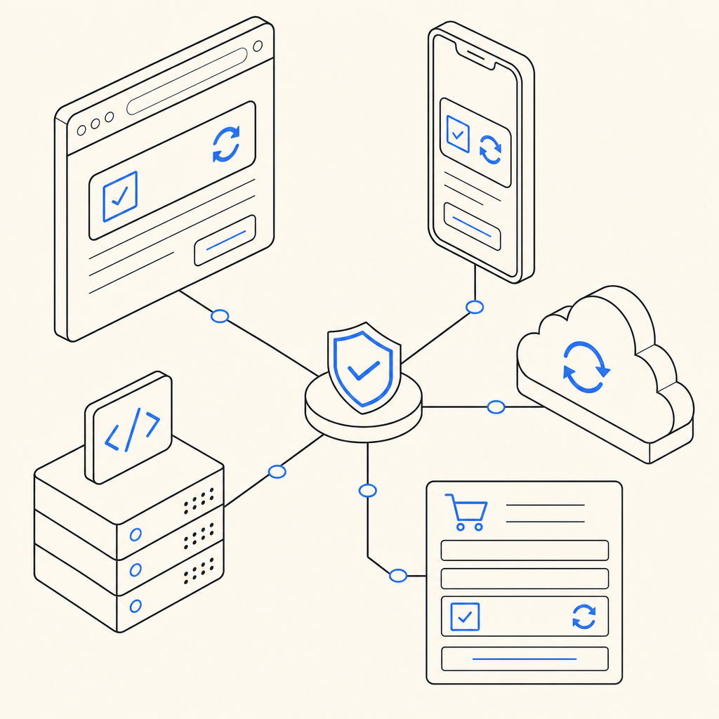 abstract diagram of CAPTCHA integration on multiple platforms