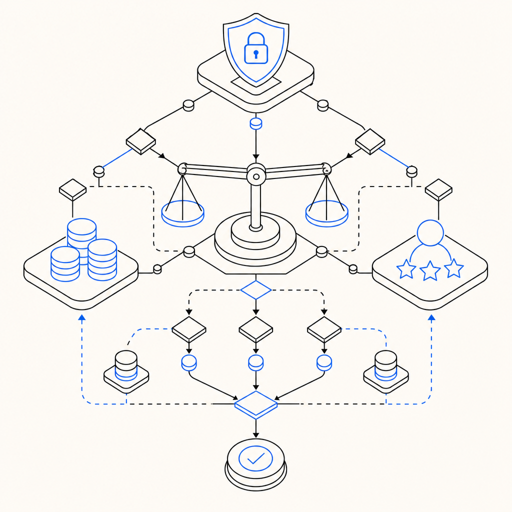 conceptual flowchart of balancing security, cost, and UX impacts