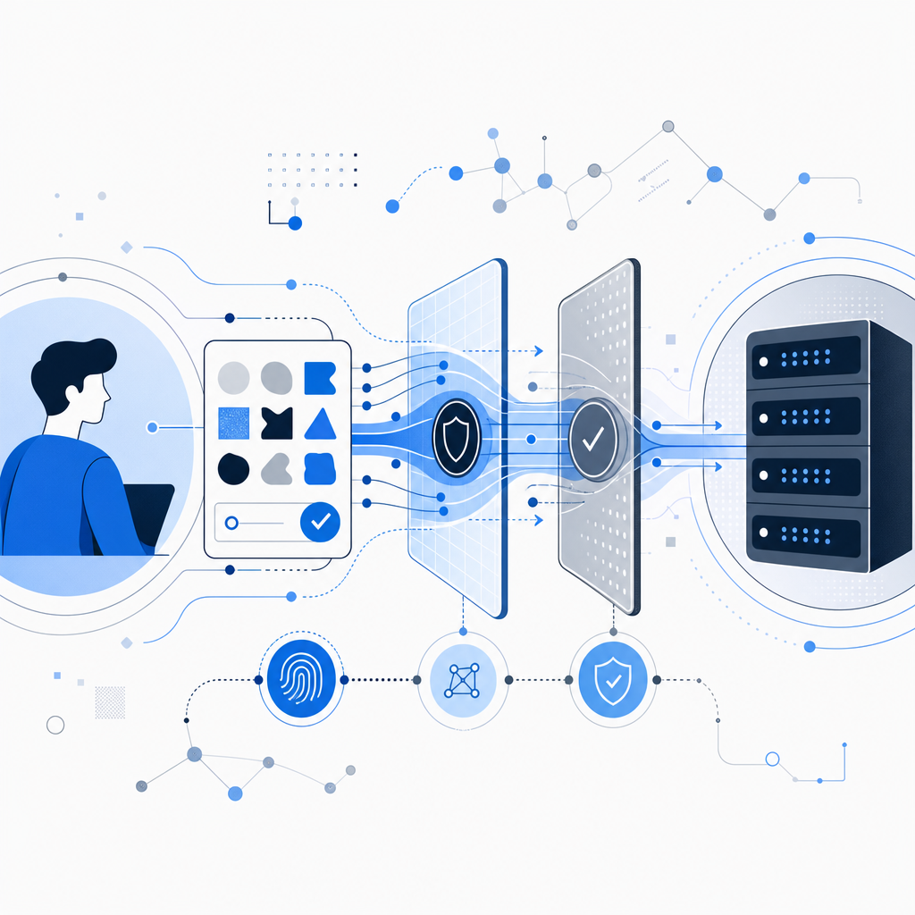 abstract illustration of captcha data flow between user and server