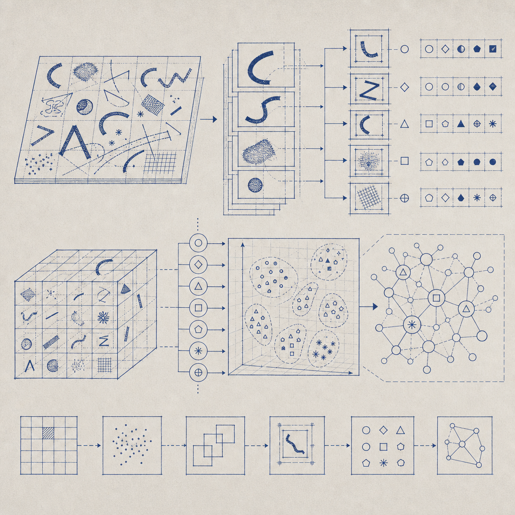 abstract visualization of captcha dataset elements and labels