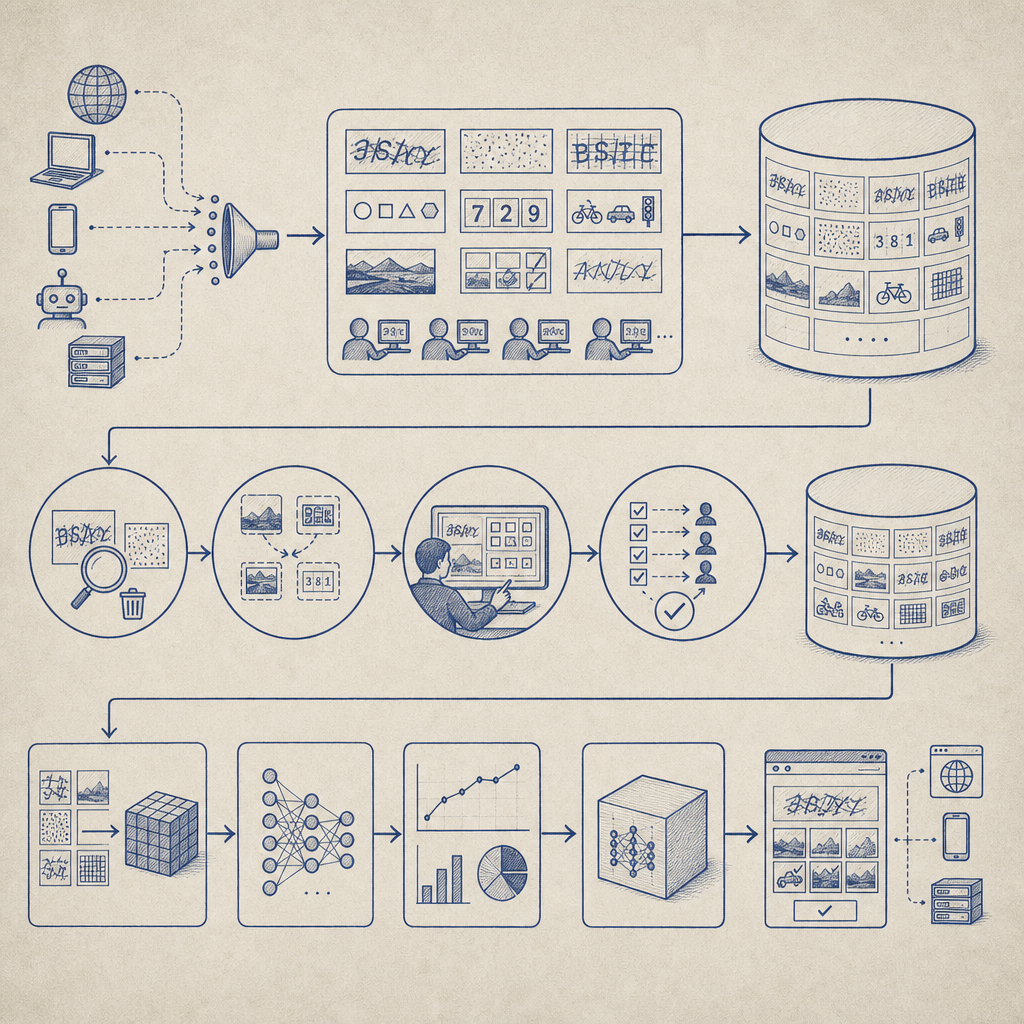diagram showing captcha dataset workflow from collection to deployment