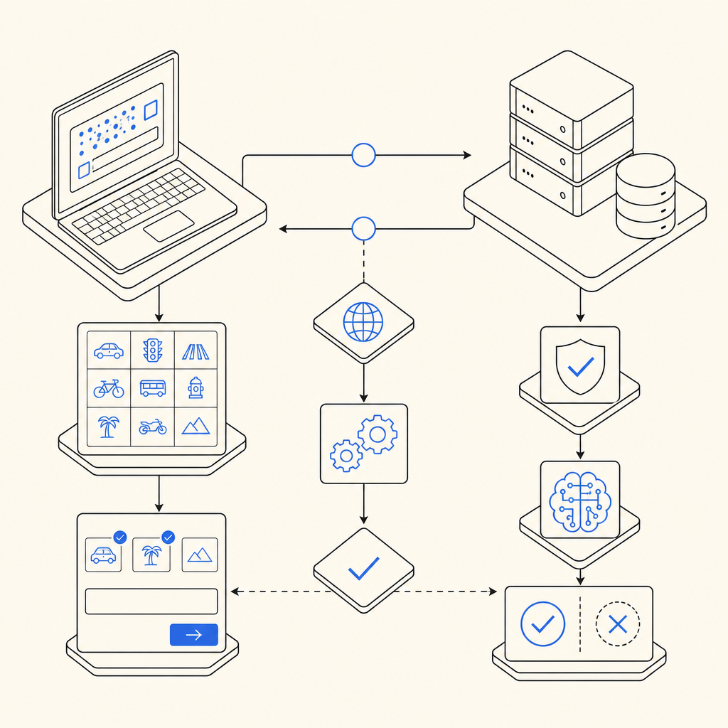 flowchart of server-client interaction in CAPTCHA verification