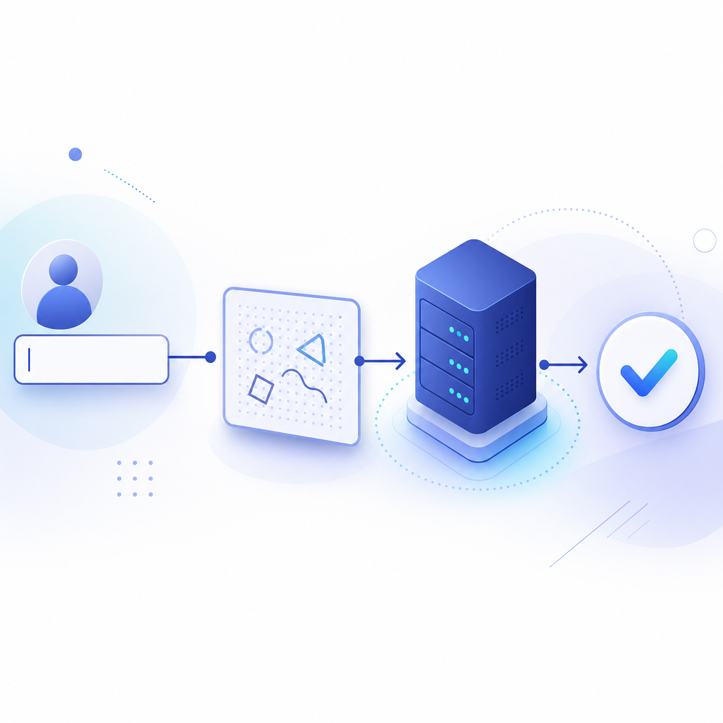 simplified diagram of captcha entry workflow from user input to server validatio