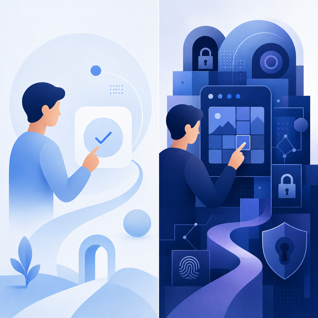 side-by-side infographic comparing captcha user experiences and security levels