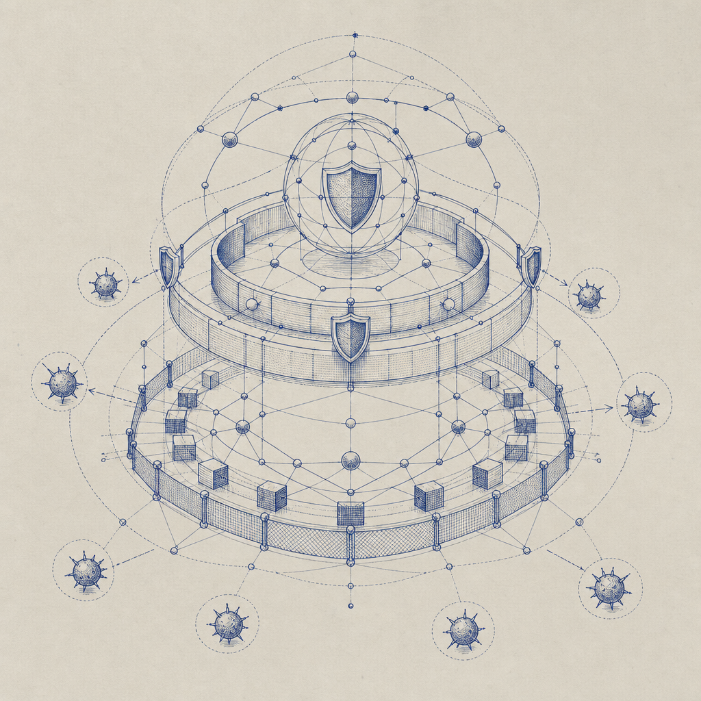 abstract illustration of security layers in bot defense software