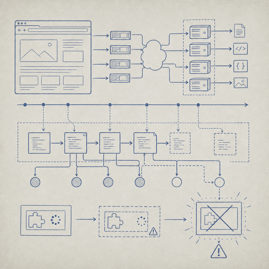 diagram showing network requests and script loading flow causing captcha to fail