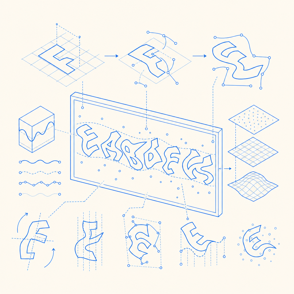 abstract schematic of distorted text variations in a CAPTCHA