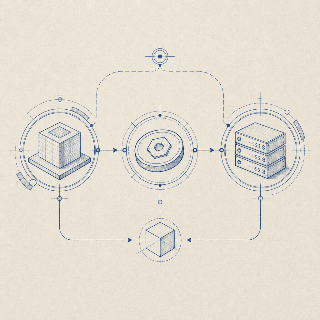 abstract mobile app flow with challenge, token, and server validation nodes
