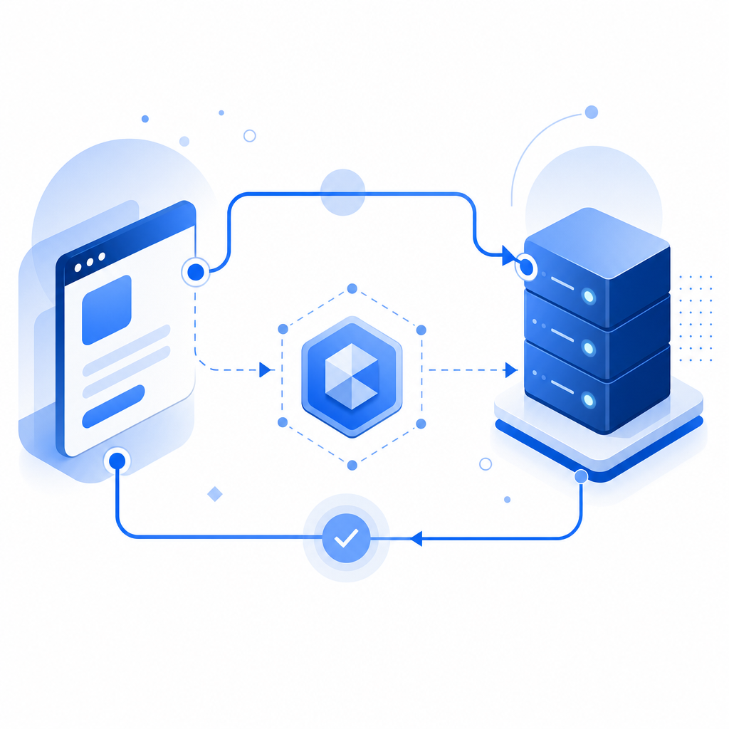 abstract flow diagram of app request, challenge token, and server validation