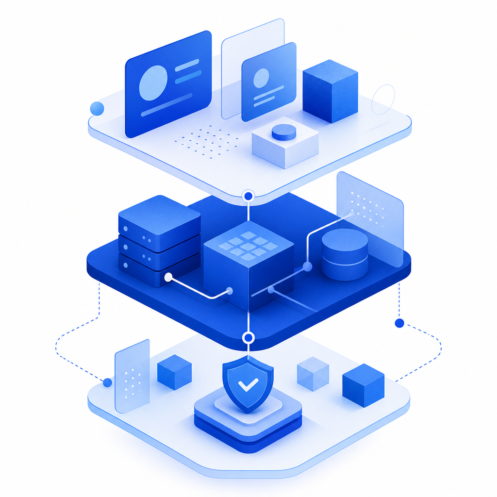 abstract layered architecture showing app, backend, and validation service