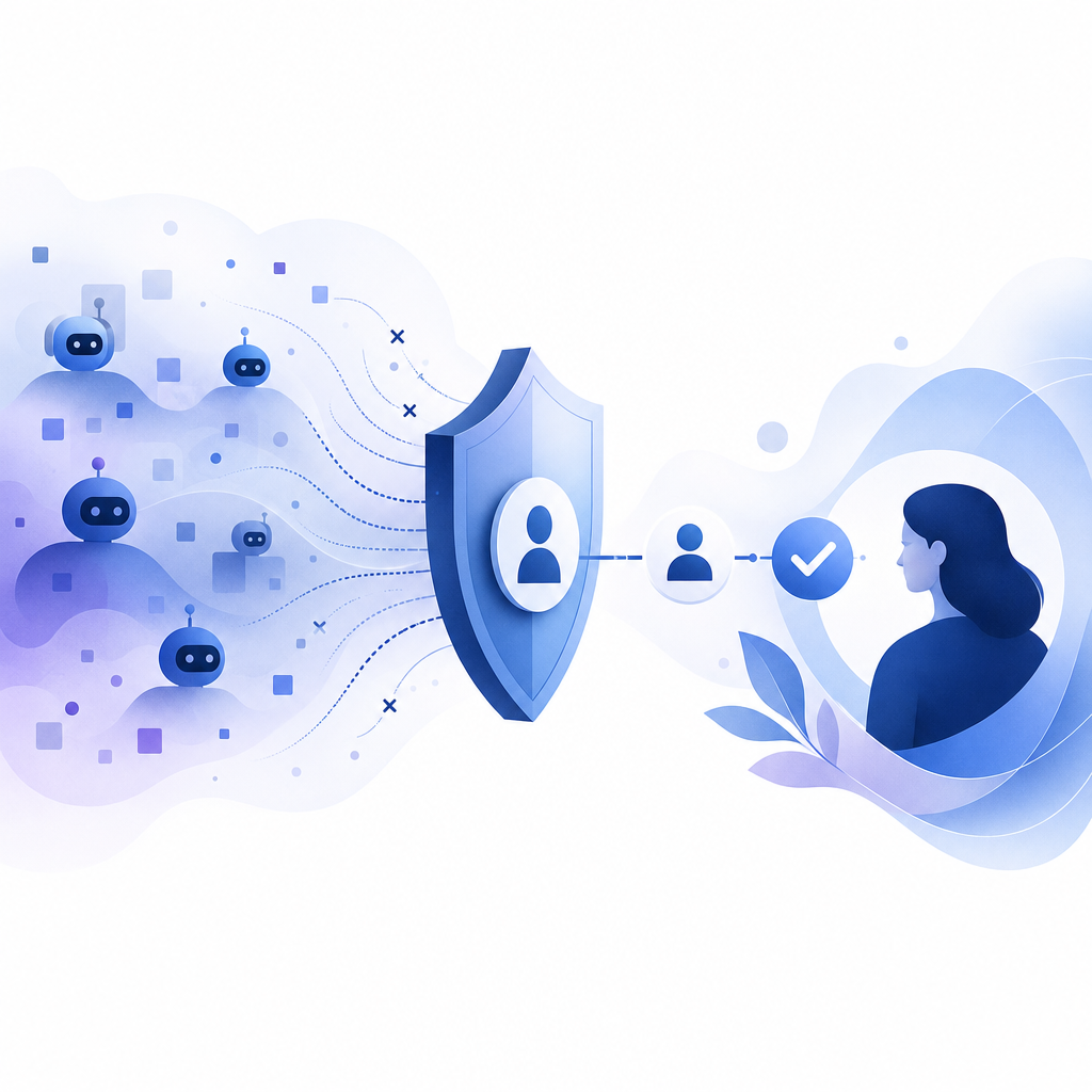 abstract bot defense concept with human verification flow