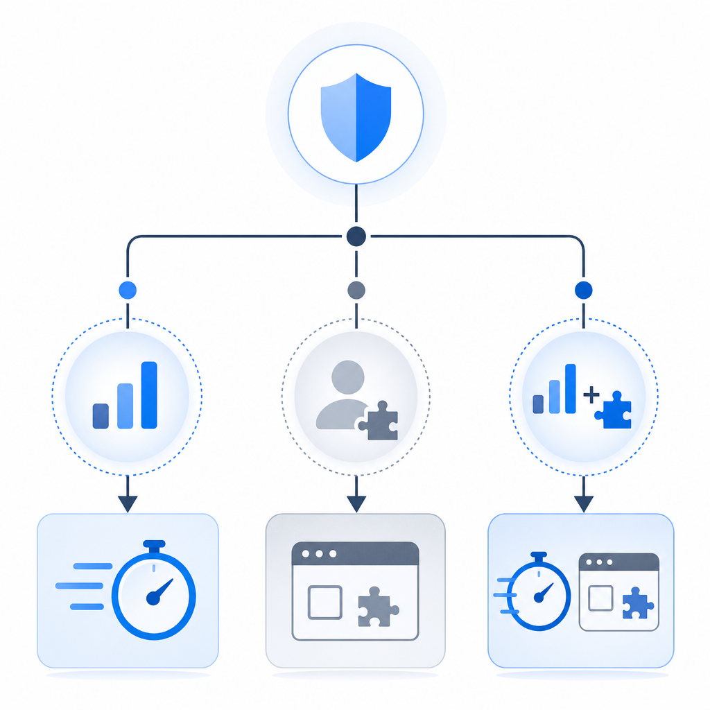 decision tree with risk levels leading to rate limit, captcha, or both