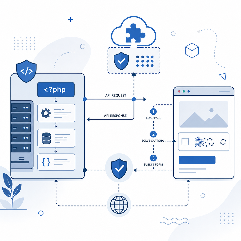 PHP backend interacting with CAPTCHA API and client-side flow