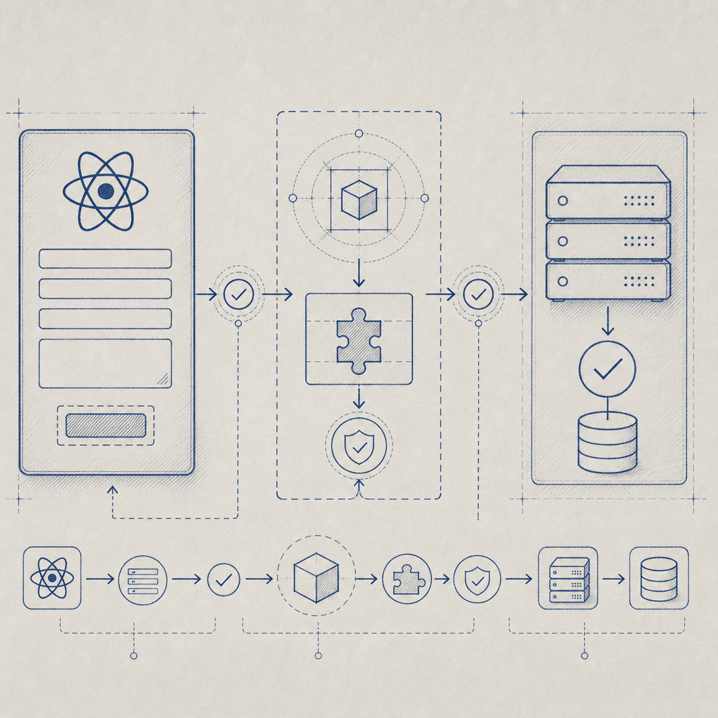 abstract flow diagram of React form -> client challenge -> server validation