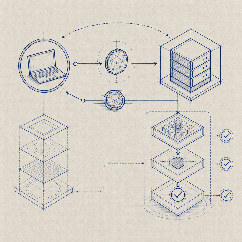 abstract client-server challenge validation diagram, no text in image