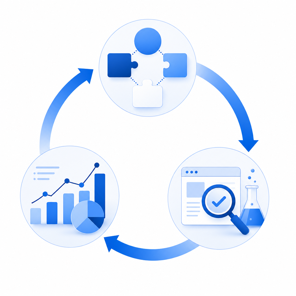 conceptual diagram illustrating trial evaluation cycle: integration, testing, an