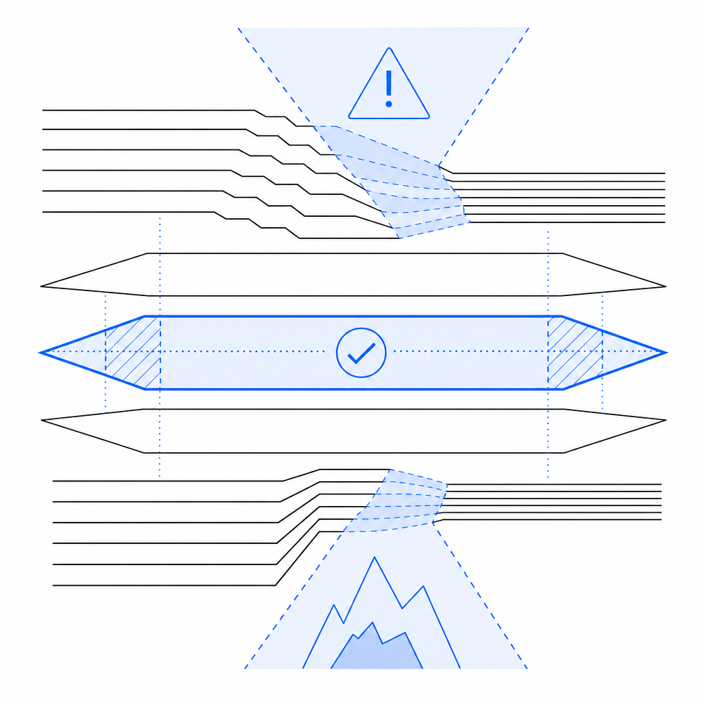abstract layered diagram of friction, risk, and validation thresholds