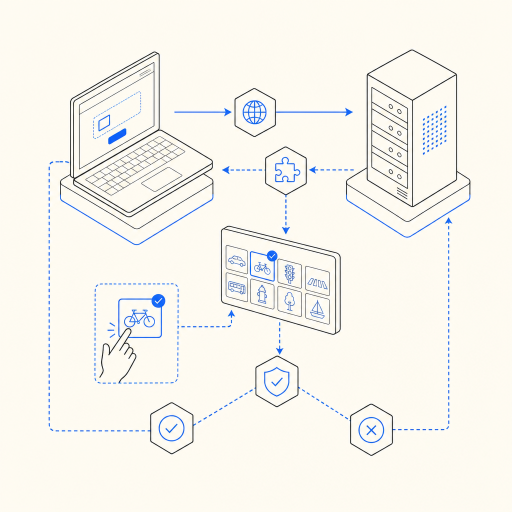 diagram showing client-server interaction and challenge lifecycle in captcha gam