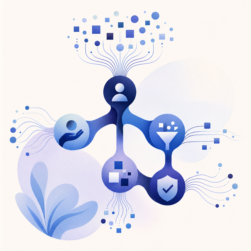 abstract decision tree showing data flow, consent, minimization, and validation