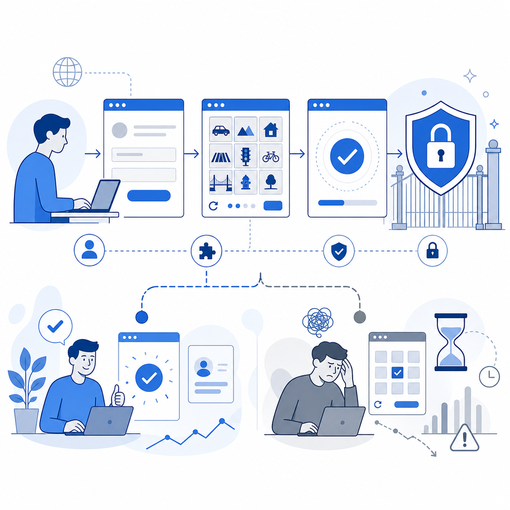 conceptual illustration of captcha interaction workflow and user impact