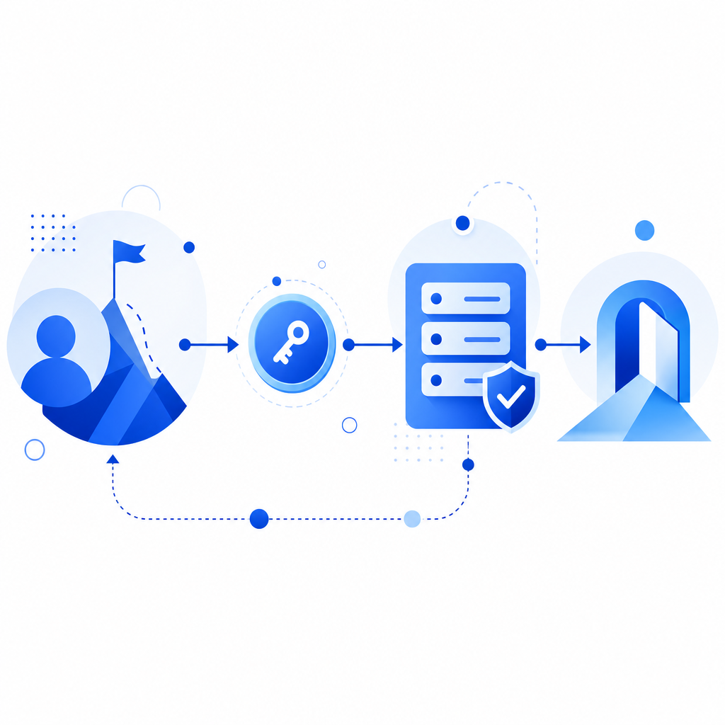 abstract flow diagram of client challenge, token, server validation, and protect