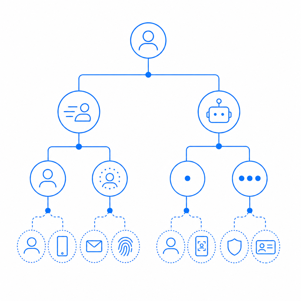 abstract decision tree connecting user friction, bot risk, and verification meth