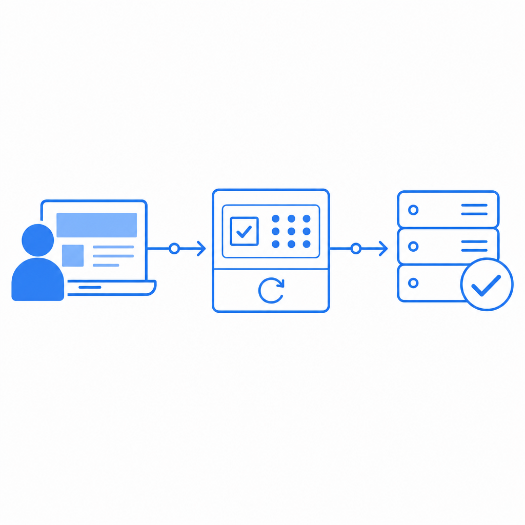 conceptual flow from user visiting site, solving captcha, then server verificati