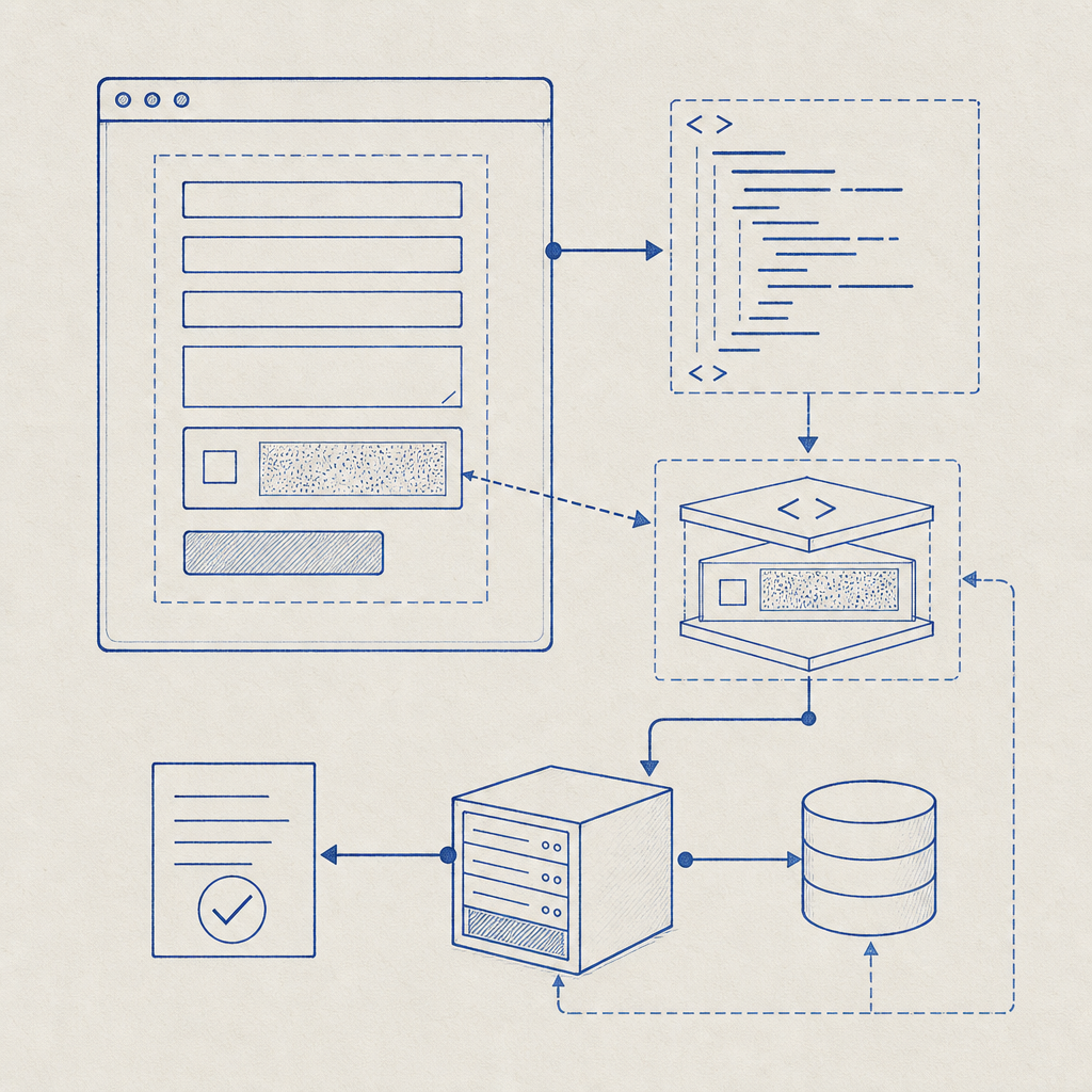 abstract diagram of captcha html code integration flow