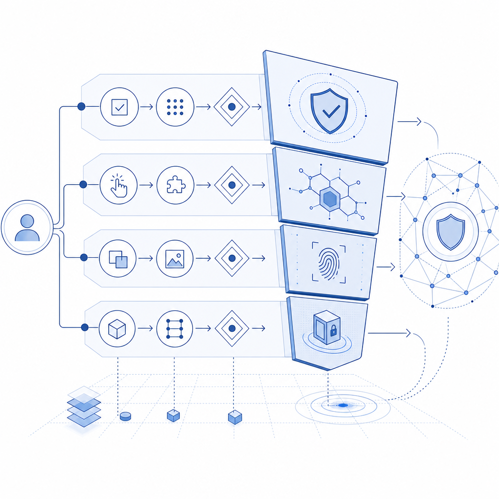 illustration of progressive captcha user flows and security layer