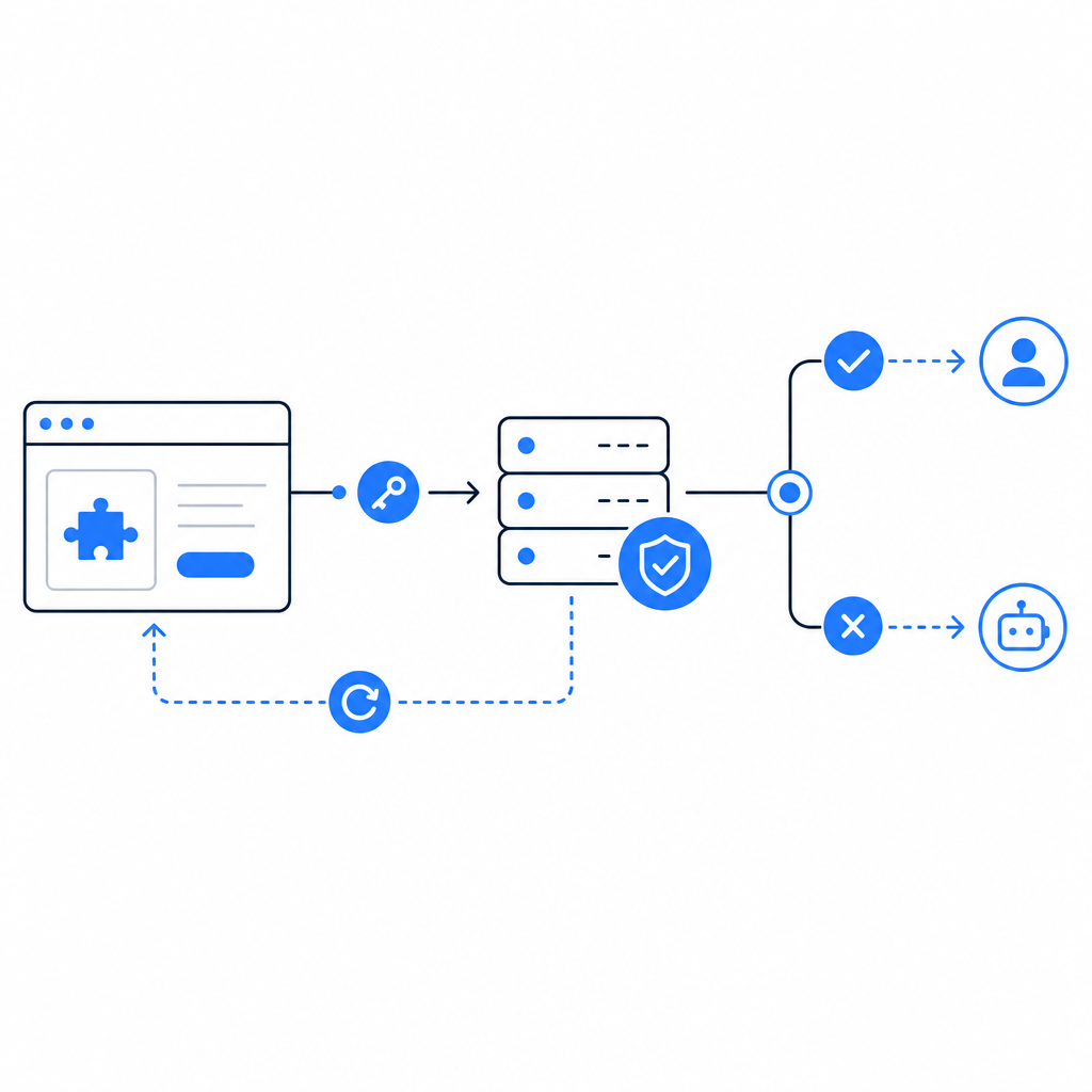 abstract browser challenge flow with client token, server validation, and decisi