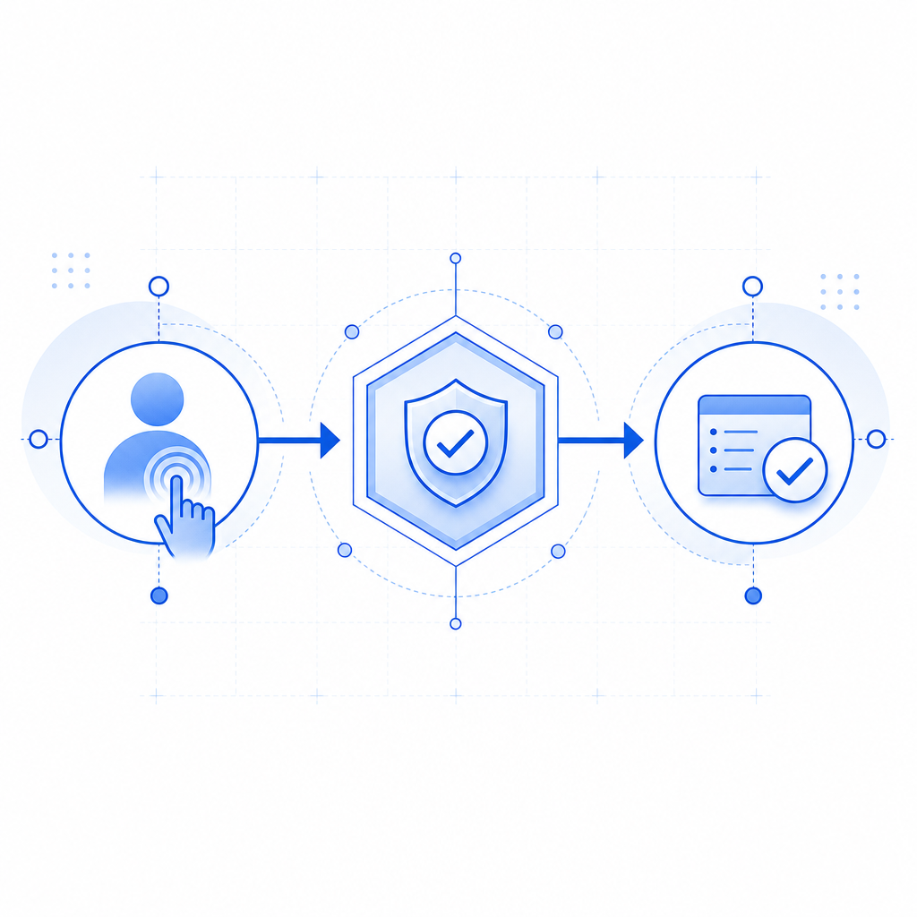 abstract flow from user action to verification check to allowed request