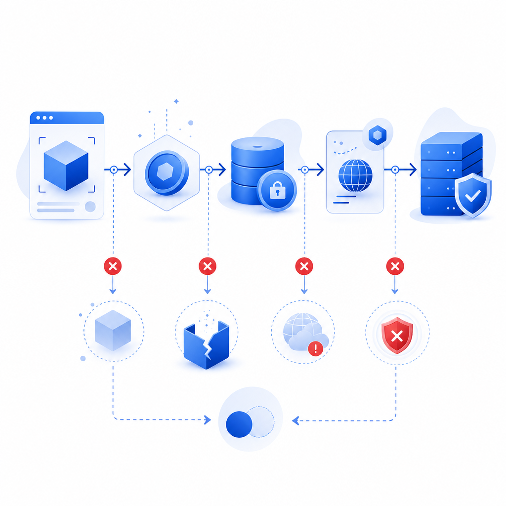 abstract token lifecycle flow from widget load to server validation, with failur