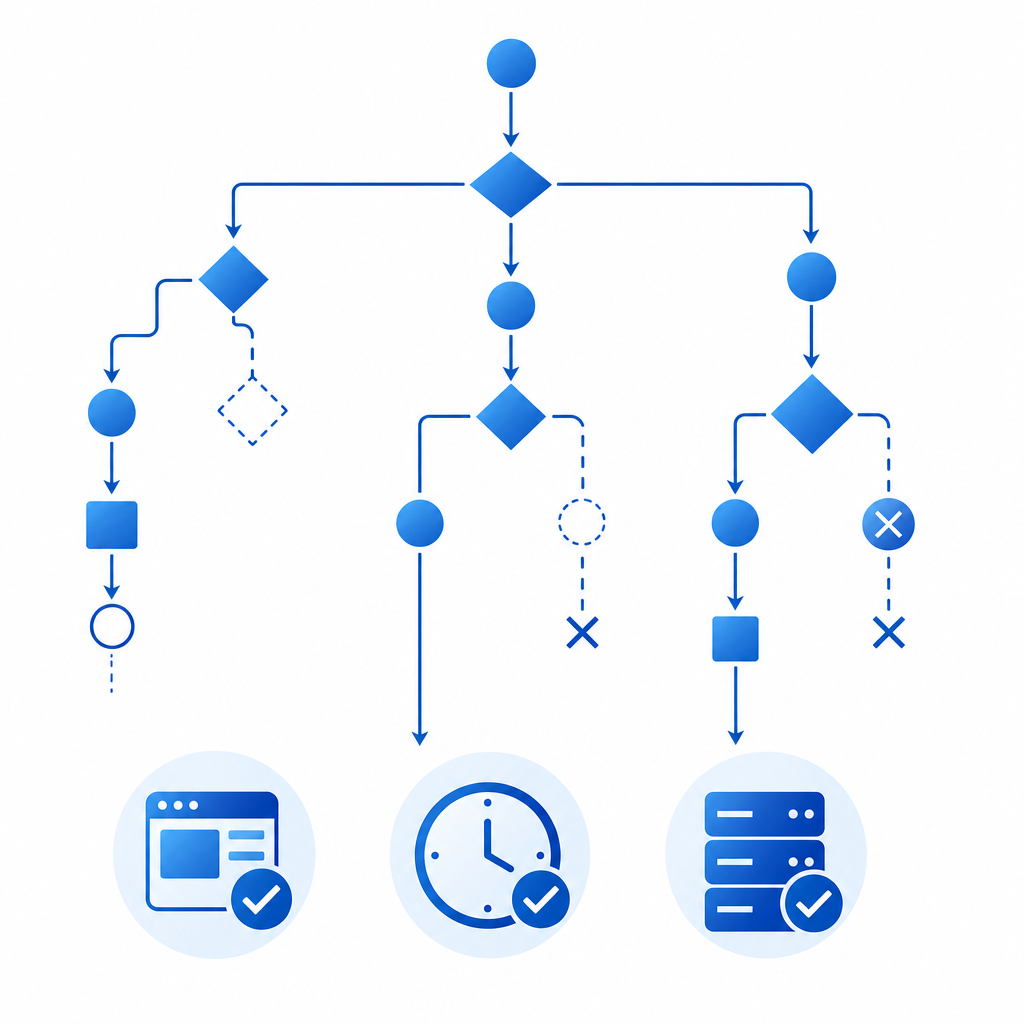 abstract decision tree showing incomplete vs invalid branches leading to fronten