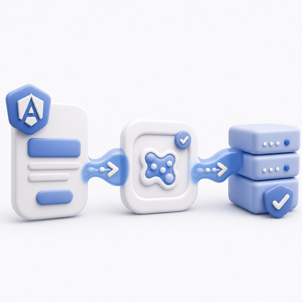 abstract flow of Angular component -> captcha widget -> backend validation path,