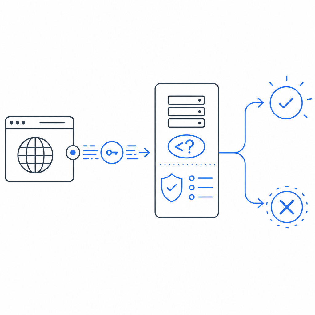 abstract flow diagram showing browser token generation, PHP server verification,